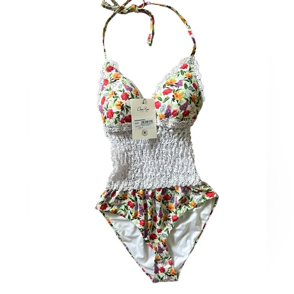 Charo Ruiz Ibiza Rola Crochet Floral One Piece Swimsuit White Bonita NWT Sz M - Picture 3 of 12